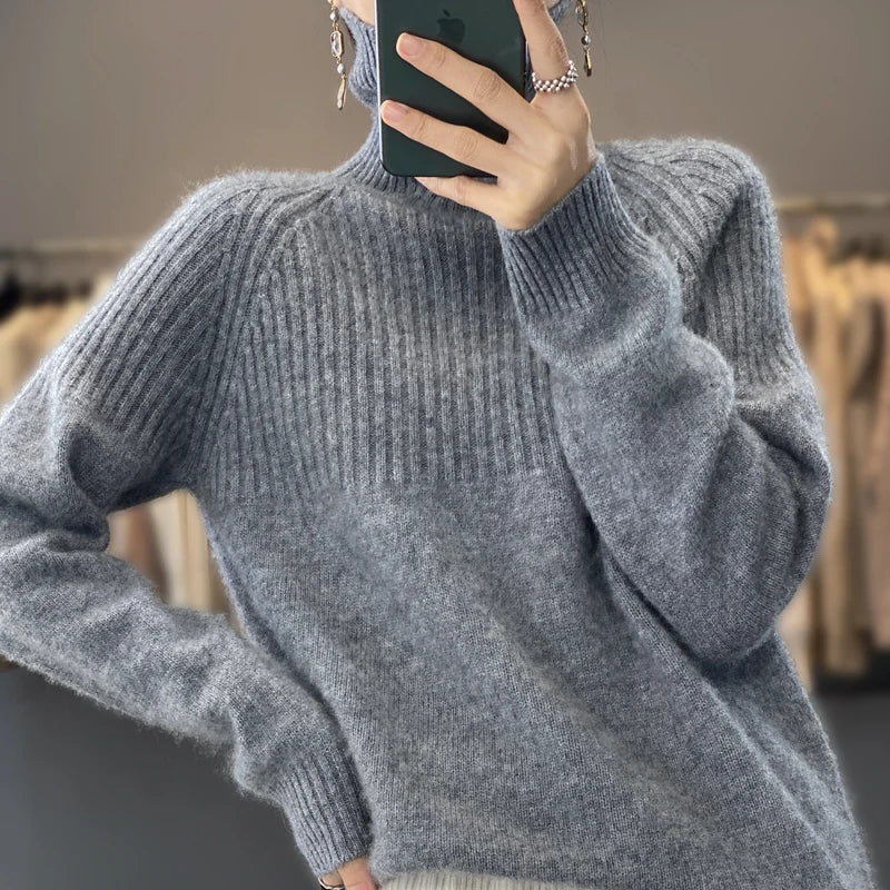 Women's Ribbed Roll Neck Jumper UK – slim layering fit, view 6