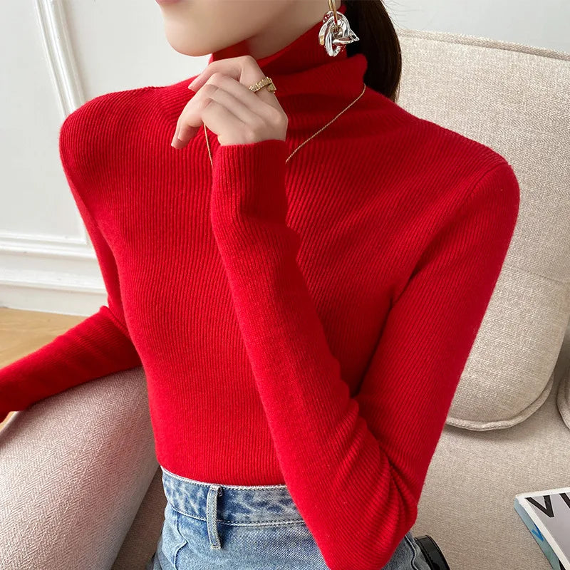 Women's Slim Cashmere Roll Neck Jumper – lightweight stretch knit – product view 5