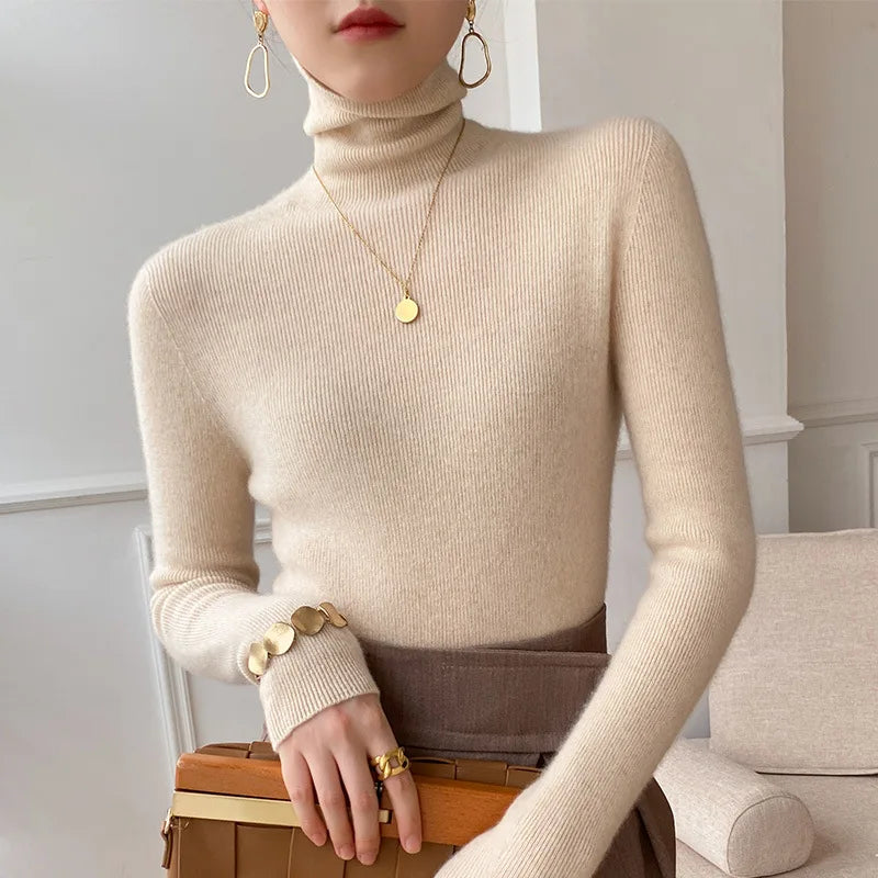 Women's Cashmere Roll Neck Jumper UK – lightweight layer, view 1