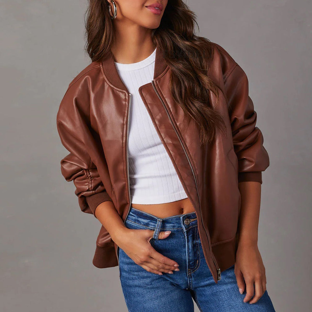 Women's Vegan Leather Bomber UK – relaxed fit, view 7
