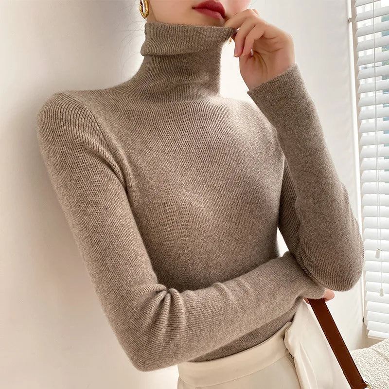 Women's Slim Cashmere Roll Neck Jumper – lightweight stretch knit – product view 6