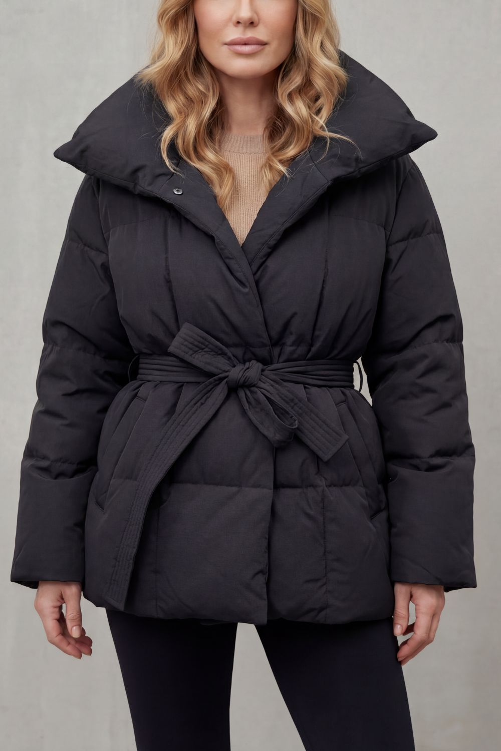 Women's Belted Puffer Coat – The Cressida-June – image 6 – Huna