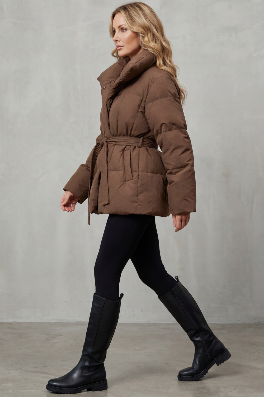 Women's Belted Puffer Coat – The Cressida-June – image 4 – Huna