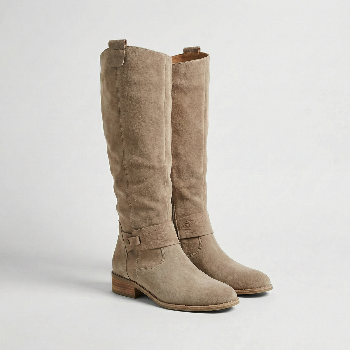 Women's Suede Look Slouch Boots UK – knee high low heel, view 1