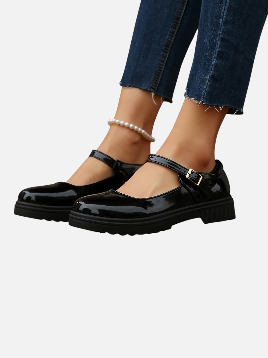 Women's Glossy Mary Jane Loafers – leather-look comfort, view 7 | The Ione | Huna