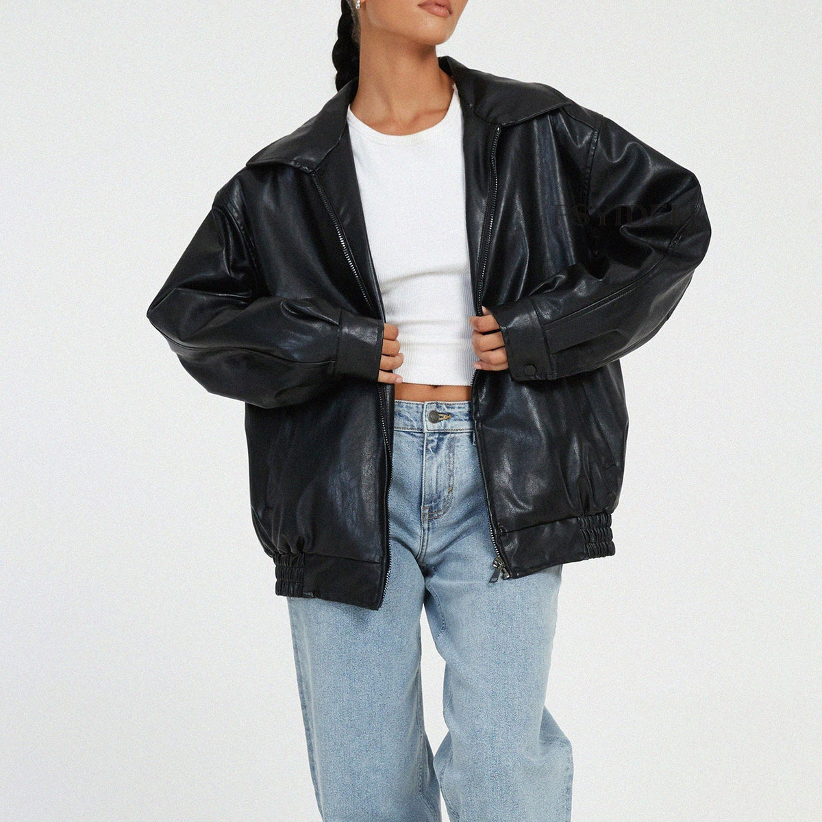 Women's Brown Leather Bomber in brown – The Coraline front view 2