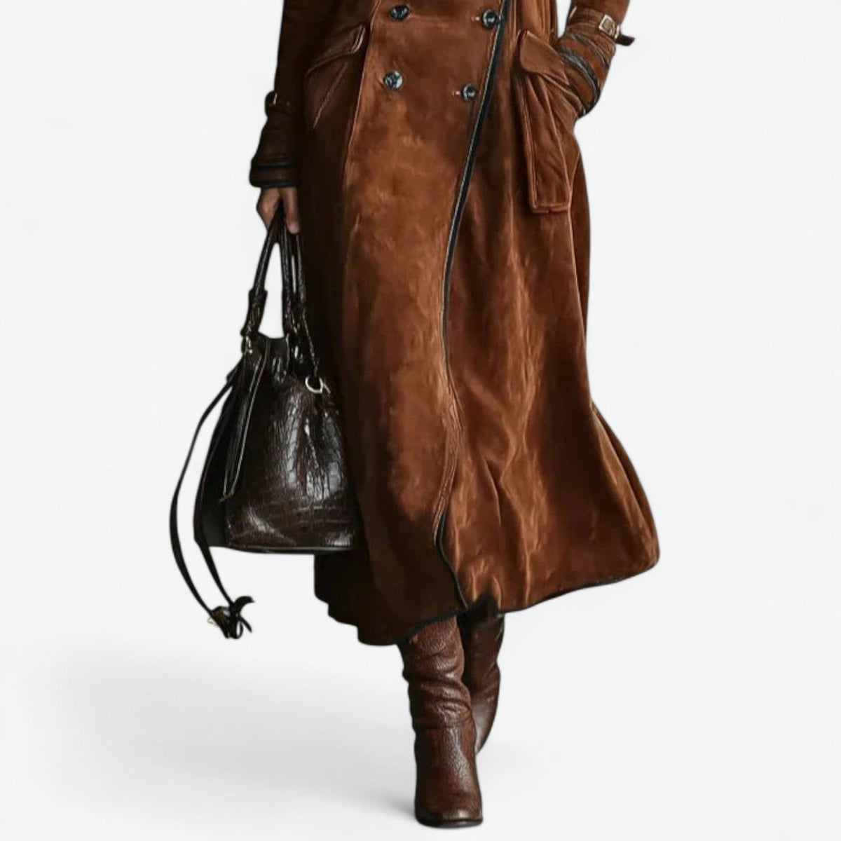 The Odette-Rae by Huna - women's faux suede long trench coat - product image 5