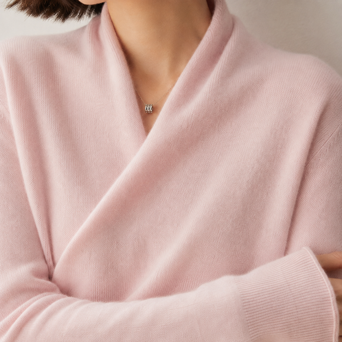 Women's Cashmere Blend Jumper UK – crossover neck, view 2