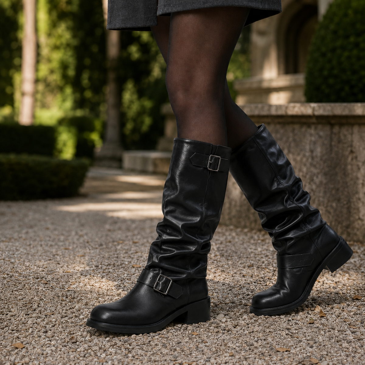 Women's Biker Boots UK – buckle mid calf, view 3