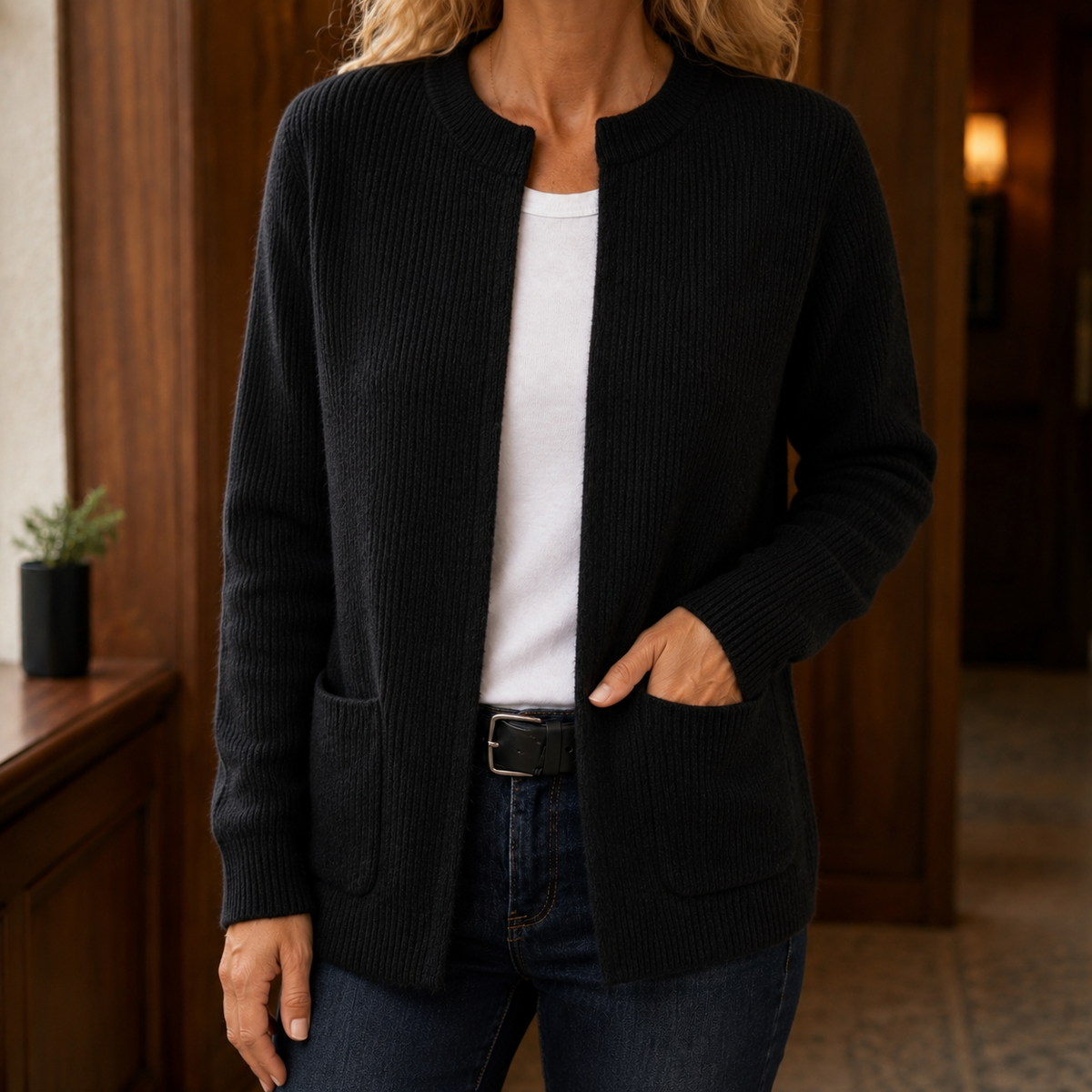 Women's Ribbed Cardigan UK – Button Front – The Rosamonde – image 3
