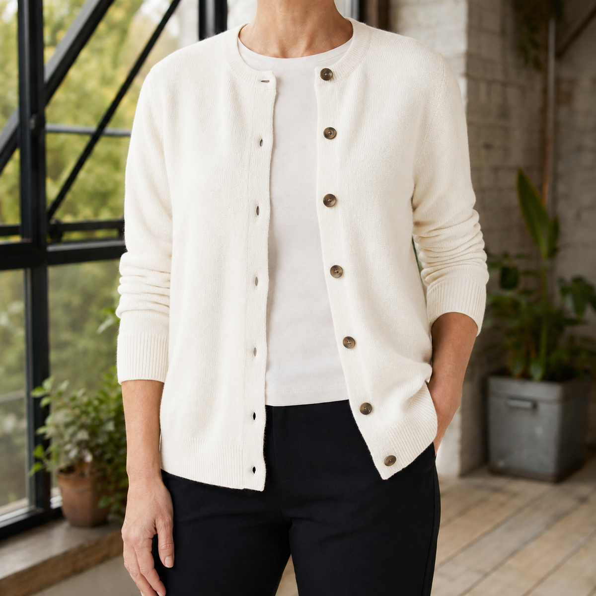 Women's Button Front Cardigan – round neck soft knit – product view 6