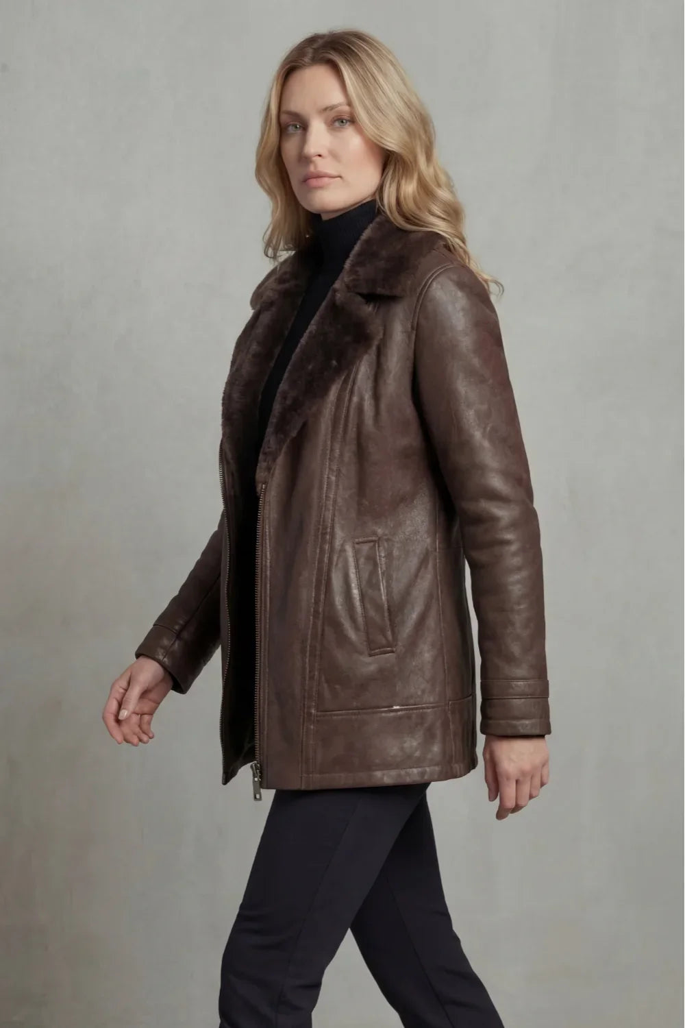 Women's Brown Shearling Jacket in brown – The Sorrelle detail view 1